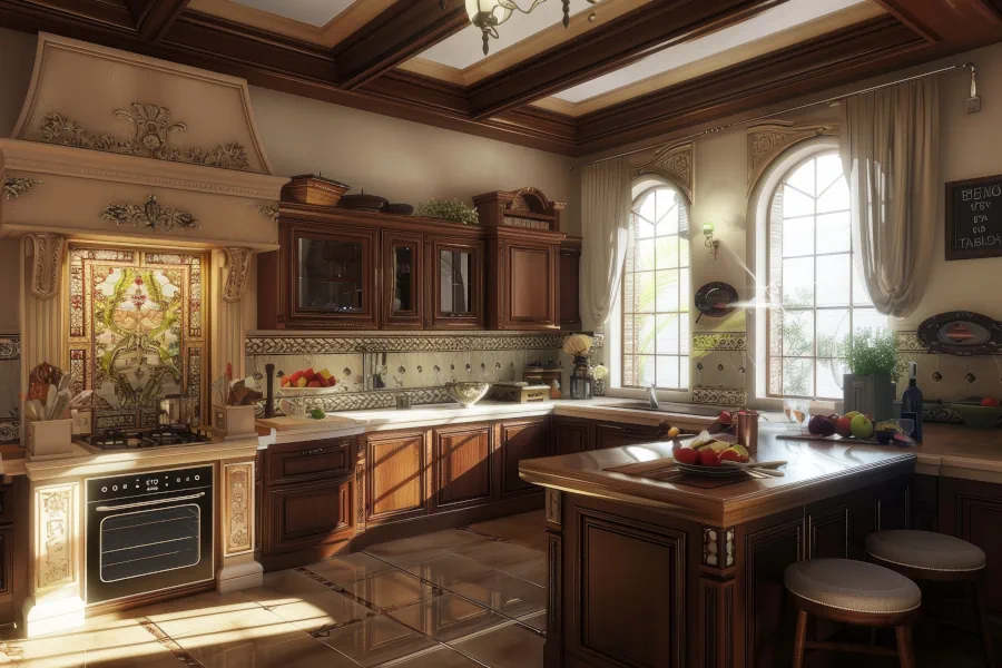 Dark Wood Cabinet and Marble Countertop Luxury traditional kitchen in Kingsknowe Scotland