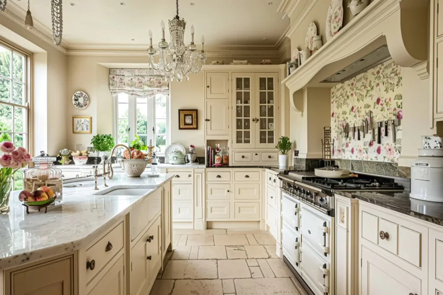 Classic Traditional cream kitchen with recessed panel doors and granite worktops by Edinburgh kitchen fitters