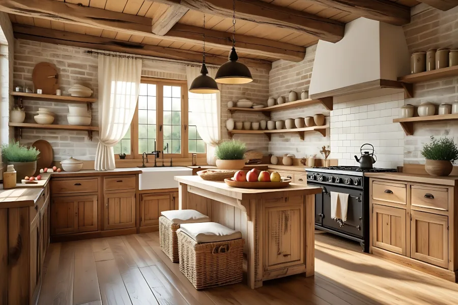 Local Independent Kitchen Fitters with Farmhouse Expertise featuring Natural Wood Cabinets and Butcher Block Island and Countertops