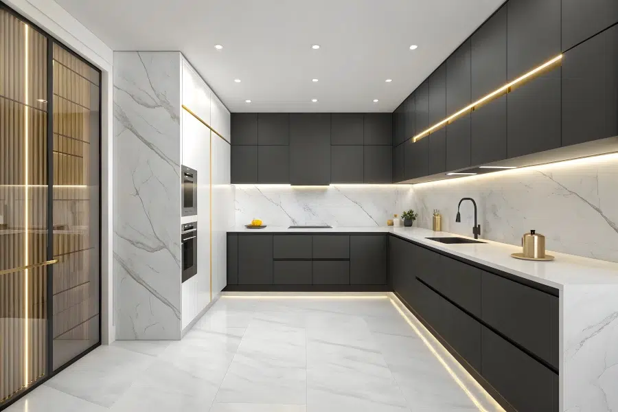 Minimalist Black and White Modern Kitchen Fitters in Edinburgh with Sleek Cabinets and Integrated Appliances