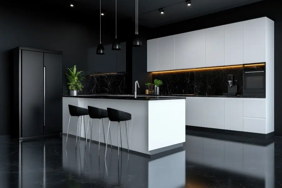 Minimalist Black and White Modern Kitchen Fitters in Edinburgh with Sleek Cabinets and Integrated Appliances