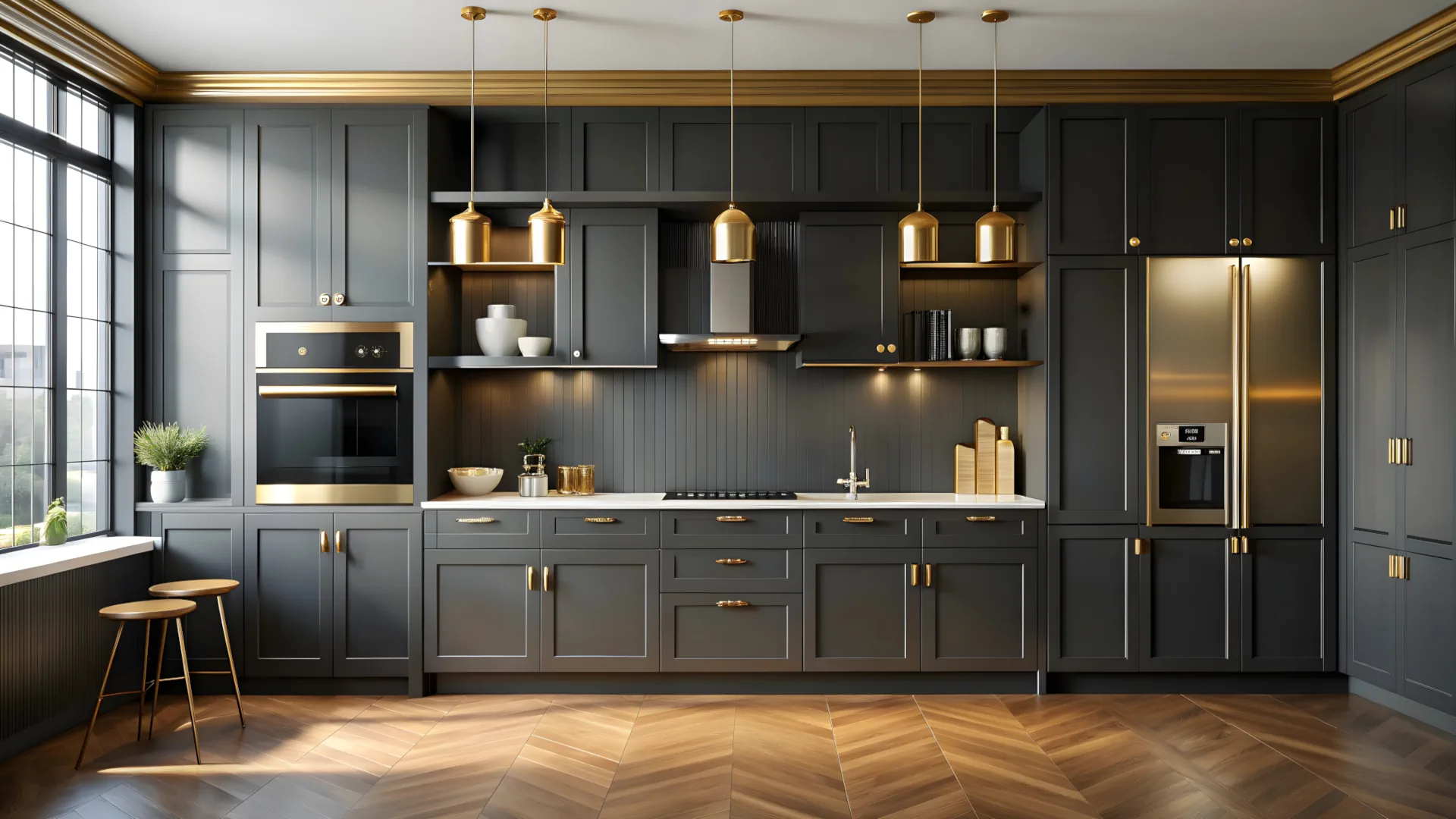 Shaker Kitchen Installation in Edinburgh with Dark Grey Shaker Cabinets and White Quartz Countertops