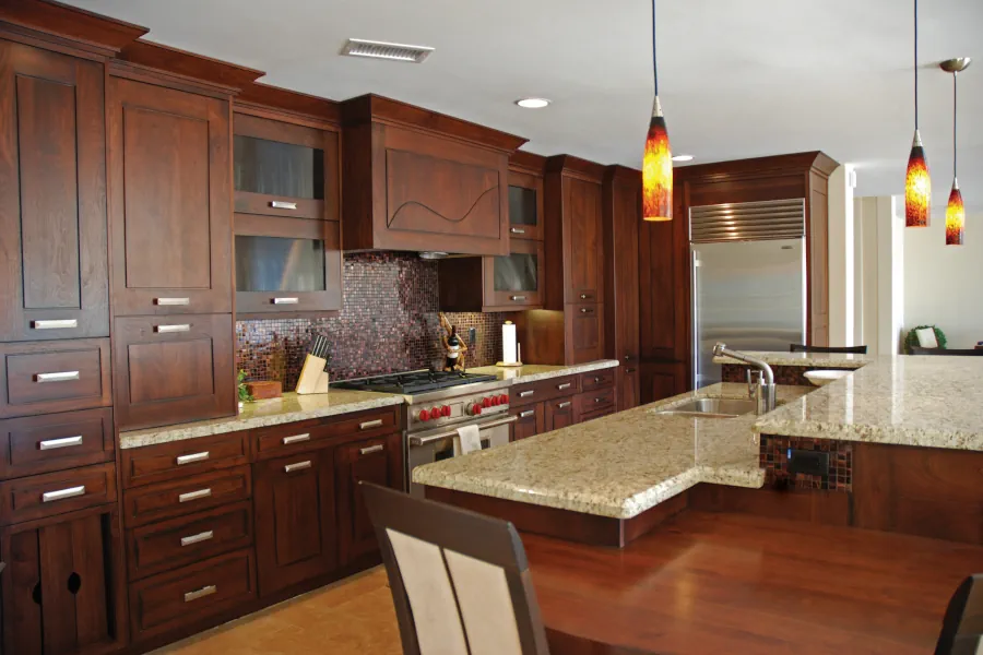 Rich Wood Cabinets with Granite Worktops Traditional Kitchen Fitters in Edinburgh